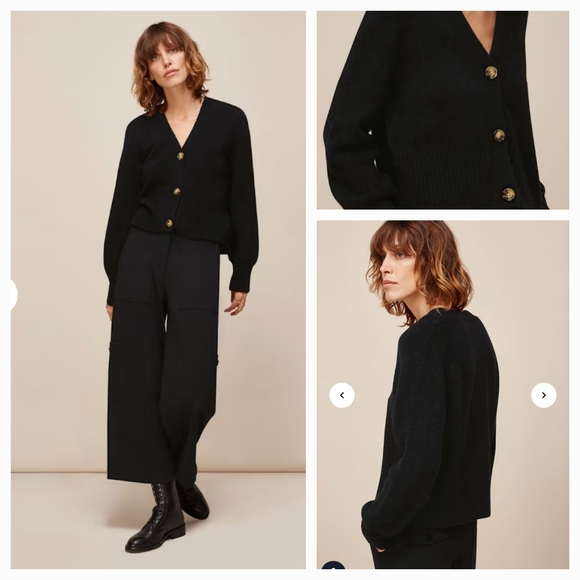 new! Black lux faux mohair boxy  Vneck cardigan Liz Claiborne sweater rhinestone - Picture 4 of 17